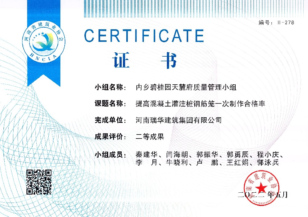 內(nèi)鄉(xiāng)碧桂園天麓府質(zhì)量管理小組二等成果